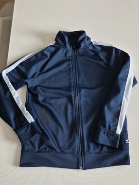 Xersion Navy Zip Up Track Jacket with White Stripes
